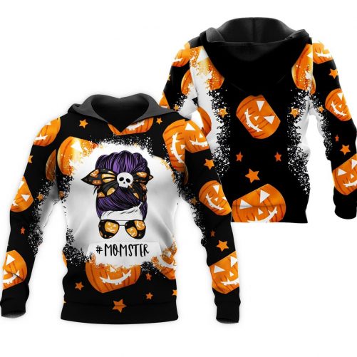 Halloween Pumpkin Momster Mom Bun Hair Hoodie MK