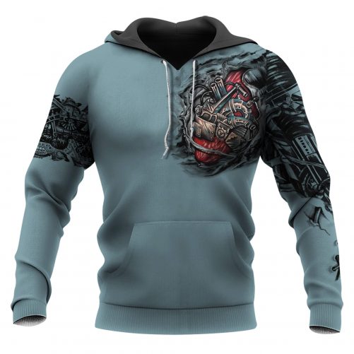 Mechanic 3D Mechanic Metal Tattoo 3D Hoodie Xam Xanh 1FH