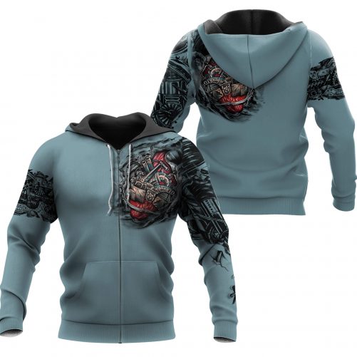 Mechanic 3D Mechanic Metal Tattoo 3D Hoodie Xam Xanh 2