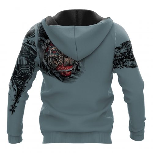 Mechanic 3D Mechanic Metal Tattoo 3D Hoodie Xam Xanh B