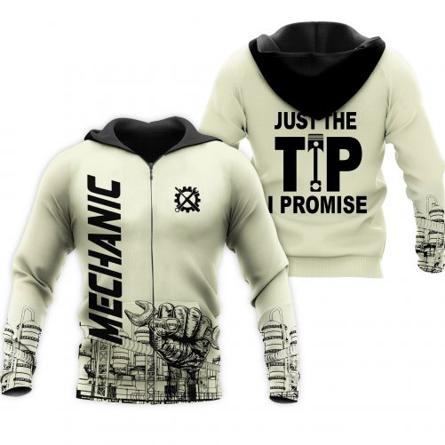 Mechanic 3D Zip Hoodie For Men Just The Tip I Promise Cream