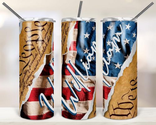 Personalized American Flag Skinny Tumbler Patriotic American We The People Constitution 1