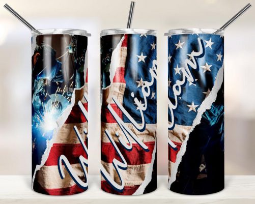 Personalized American Welder Skinny Tumbler Patriotic American Flag Welder 1