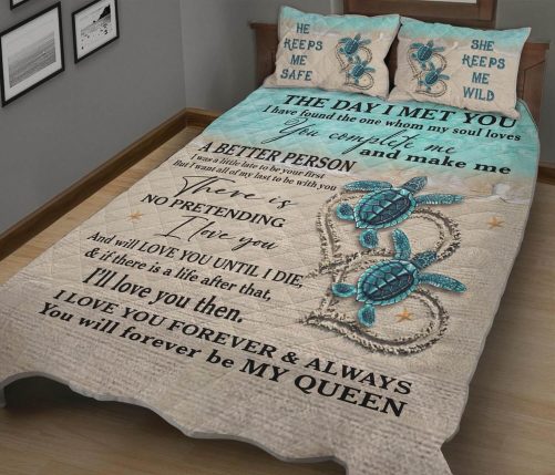 Personalized Couple Quilt Set I Love You To The Beach Sea Turtle Quilt Set 1b