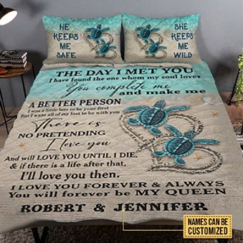 Personalized Couple Quilt Set I Love You To The Beach Sea Turtle Quilt Set 2