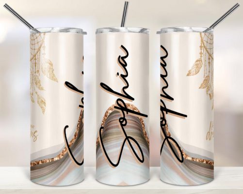 Personalized Skinny Tumbler Follow Your Dreams Dreamcatcher Marble 1