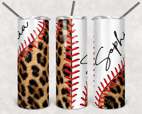 Personalized Skinny Tumbler Leopard Baseball Laces 1