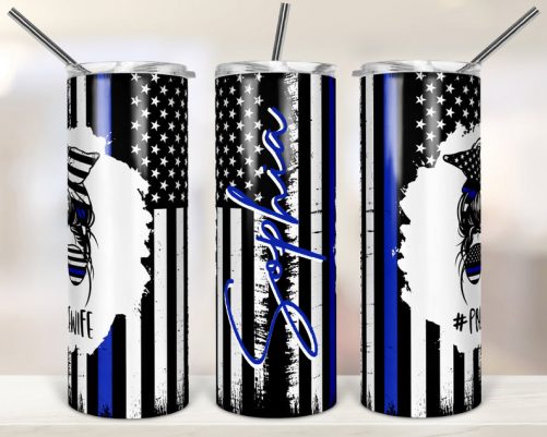Personalized Skinny Tumbler Police Wife Mom Bun Hair 1