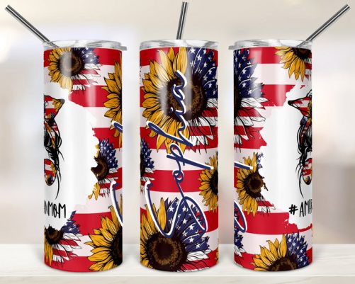 Personalized Skinny Tumbler Sunflower American Mom 1