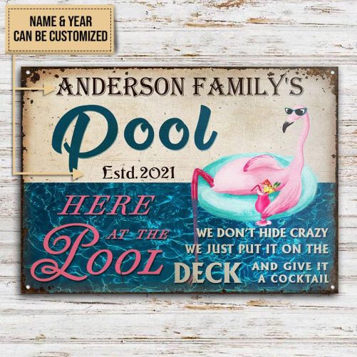 Personalized Swimming Pool Flamingo Hide Crazy Customized Classic Metal Signs 606 Nellie  mockup 2 1024x1024@2x