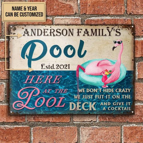 Personalized Swimming Pool Flamingo Hide Crazy Customized Classic Metal Signs 606 Nellie  mockup 3 1024x1024@2x