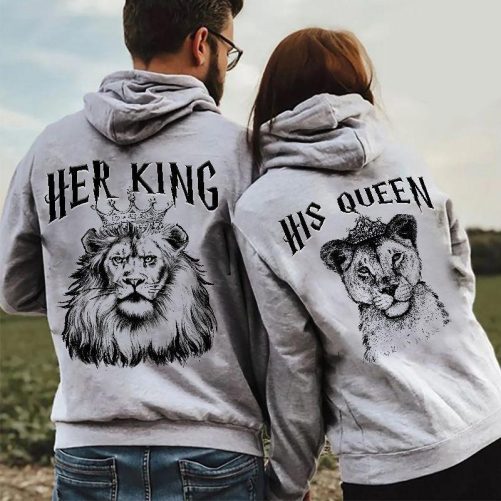 Gifts For Couple Her King His Queen Hoodie Lion Couple LuvinGift