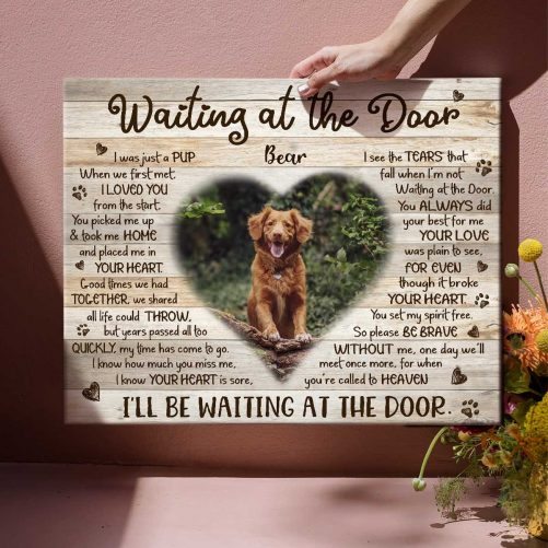 dog canvas waiting at the door