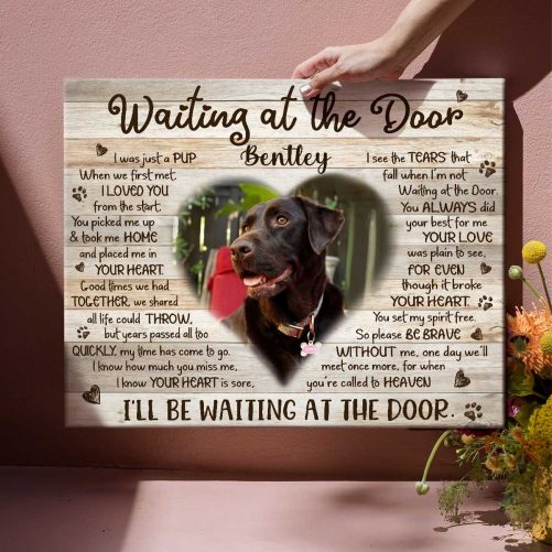 waiting at the door custom photo dog canvas