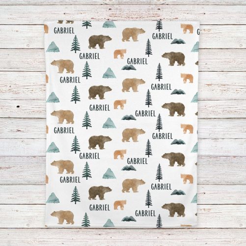 Bears and Mountains Personalized Baby Blanket 4