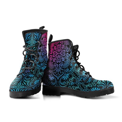 Bohemian Rainbow Black Vegan Leather Boots 2