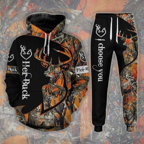 Couple BUCK N DOE Deer Hunting Combo Hoodie Jogger 3D 1