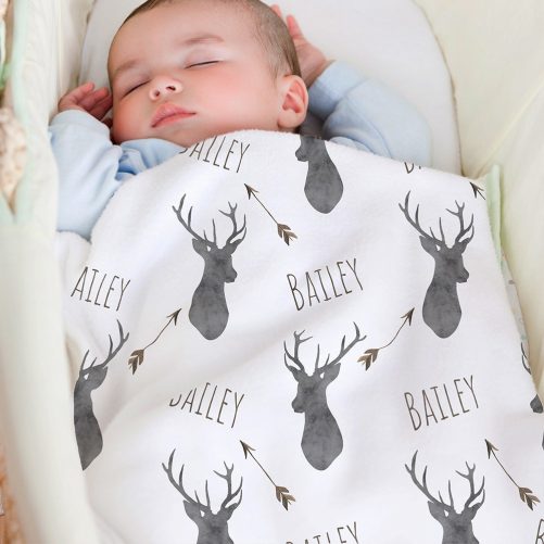Deer baby blanket Woodland blanket Personalized baby boy blanket Fleece 1