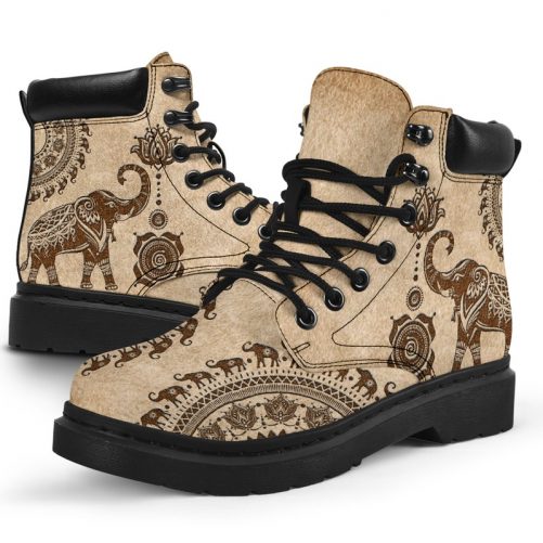 Elephant Stylized Decorated Asboot Vegan Boots All Season Boots 1