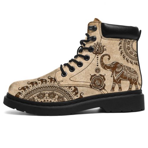 Elephant Stylized Decorated Asboot Vegan Boots All Season Boots