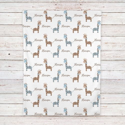 Giraffe Personalized Baby Boy Blanket 2