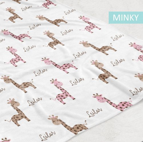 Giraffe Personalized Baby Girl Blanket Pink and Brown 2