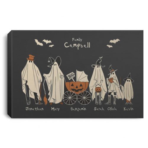 Halloween Ghost Family With Pets Custom Family Portrait Halloween Wall Art Canvas