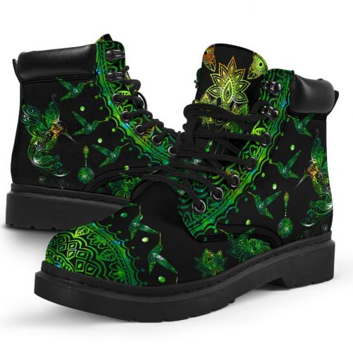Hummingbird With Mandala Galaxy Green Asboot Vegan Boots All Season Boots 1