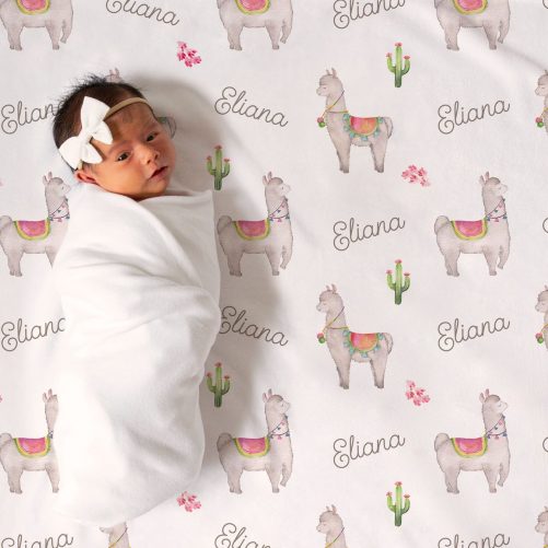 Llama Personalized Fleece Baby Girl Blanket 1