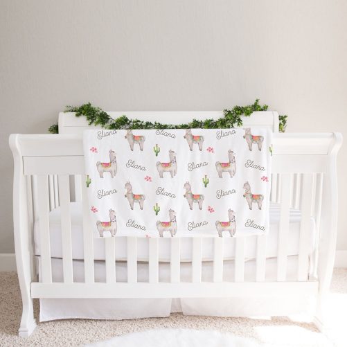 Llama Personalized Fleece Baby Girl Blanket 2