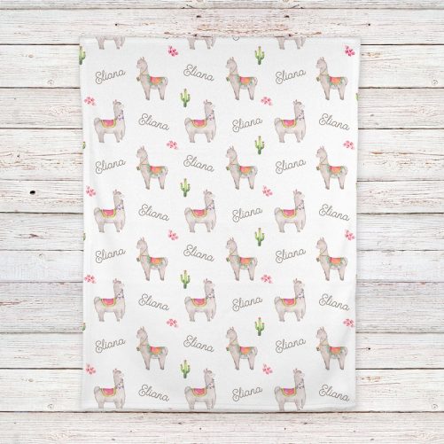 Llama Personalized Fleece Baby Girl Blanket 4