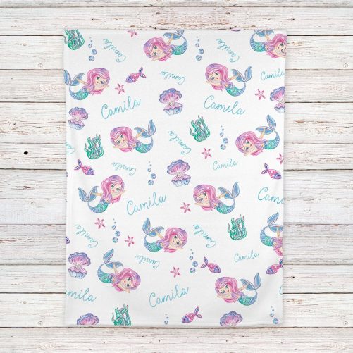 Mermaid personalized fleece baby blanket 4