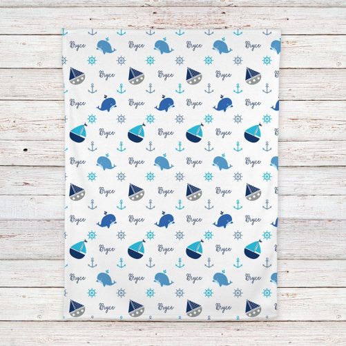 Nautical Fleece Personalized Baby Boy Blanket 2
