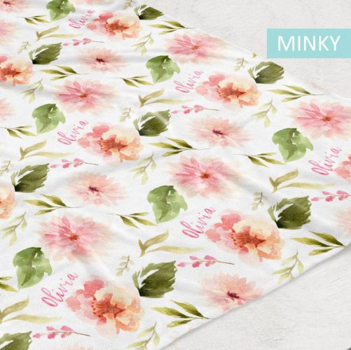 Personalized Baby Girl Name Blanket Floral Pink Dahlia and Rose Print 3
