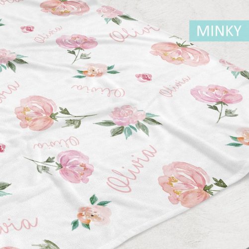 Personalized Baby Girl Name Blanket Light coral and pink floral 3