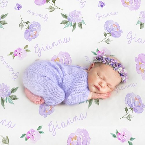 Personalized Baby Girl Name Blanket Light purple floral 1