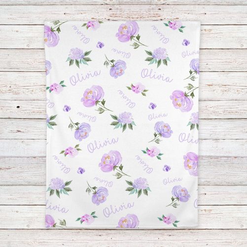 Personalized Baby Girl Name Blanket Light purple floral 3