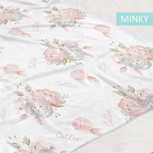Personalized Baby Girl Name Blanket Pink and Gray Floral 4