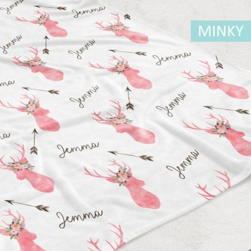Personalized Coral Deer Baby Girl Blanket Woodland nursery décor 2