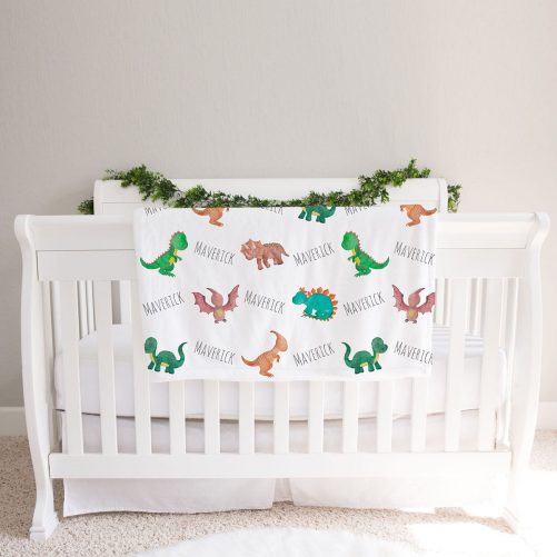 Personalized Dinosaur Watercolor Print Baby Name Blanket 1