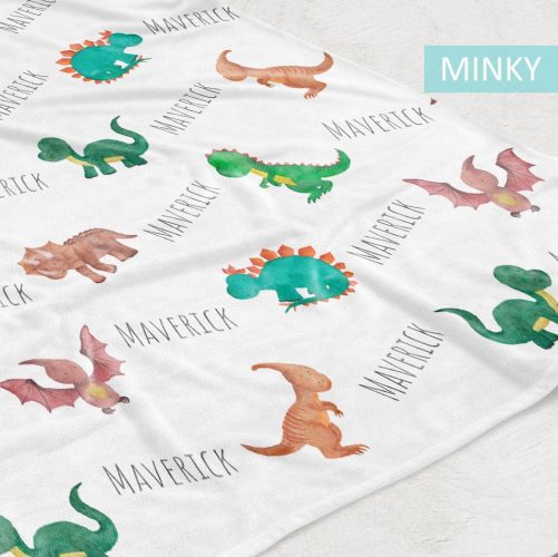 Personalized Dinosaur Watercolor Print Baby Name Blanket 2