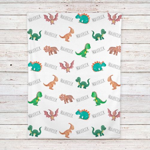 Personalized Dinosaur Watercolor Print Baby Name Blanket 3