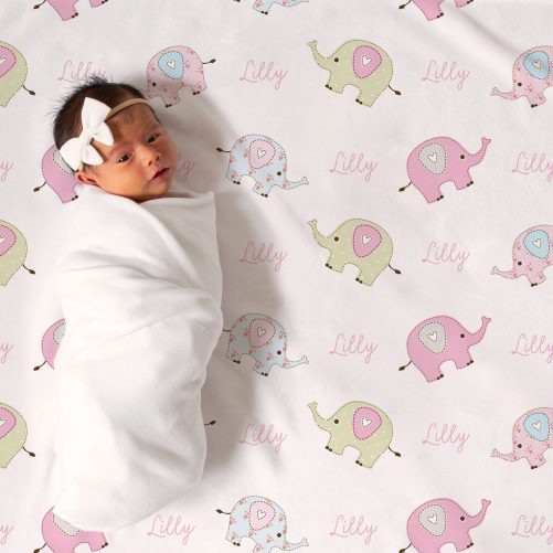 Personalized Elephant Fleece Baby Blanket Pink Shabby Chic Girls print 1