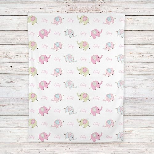 Personalized Elephant Fleece Baby Blanket Pink Shabby Chic Girls print 3