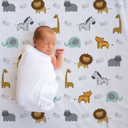 Personalized Fleece Safari Animals Baby Blanket 1