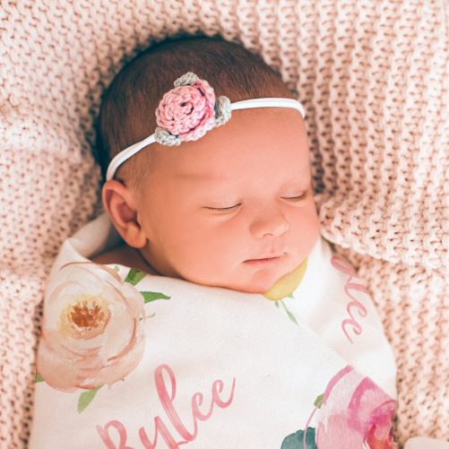 Personalized Rose and Peony Floral Baby Girl Name Blanket 1