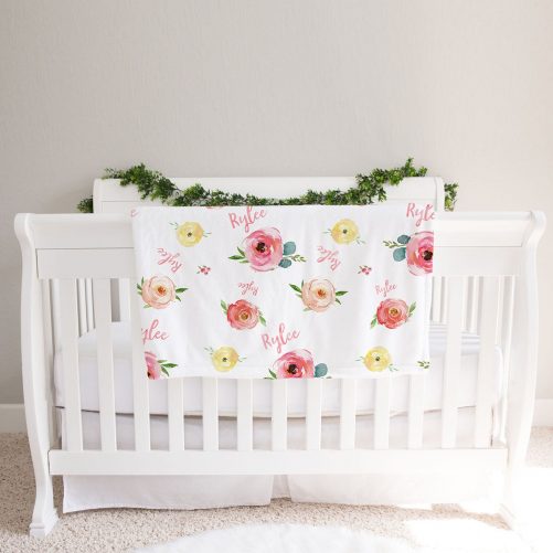 Personalized Rose and Peony Floral Baby Girl Name Blanket 2