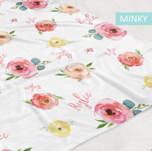 Personalized Rose and Peony Floral Baby Girl Name Blanket 3