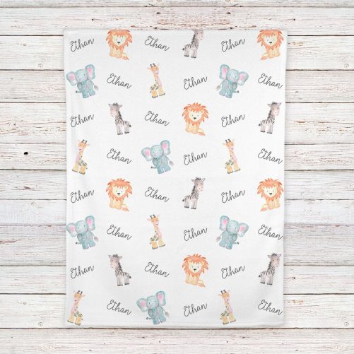 Personalized Safari Animals Baby Blanket 2