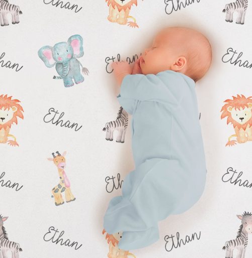 Personalized Safari Animals Baby Blanket